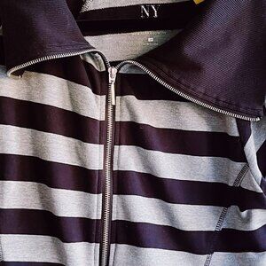 NY and Co Sweatshirt Full Zip Jacket M Black and Grey Striped
